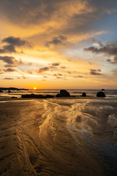 beautiful colorful sunset on agonda beach in goa, india