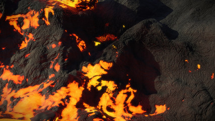lava stream, fiery magma flow, molten rock landscape