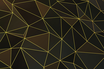 3d rendering of abstracr triangular black background with golden lines