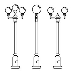 Streetlight vintage lamp icons isolated on white background. Flat thin line design.