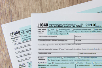 1040 tax form close up on desk. tax time. taxes concept.