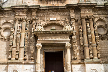 Baroque church portal in Nardò, Lecce, Apulia region, southern Italy