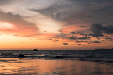 beautiful colorful sunset on agonda beach in goa, india