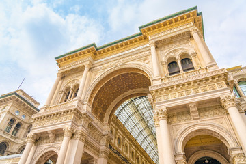 Entrance to Galleria Vittorio Emanuele II in Milan, Italy.