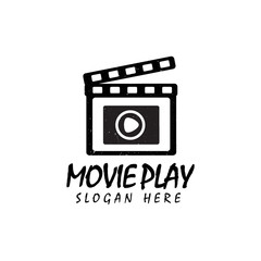 movie play wit film strip logo design template