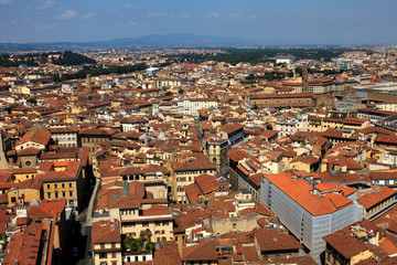 Fototapeta na wymiar Firenze, Italy - April 21, 2017: Aerial view of Florence city center, Firenze, Tuscany, Italy