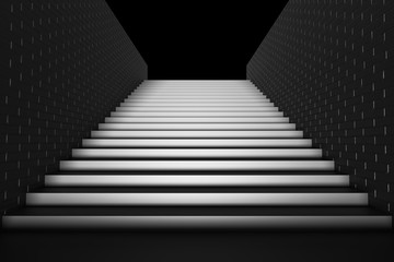 Black long staircase in underground passage upward