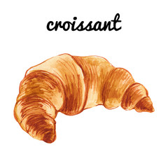 Watercolor croissant illustration isolated on white background