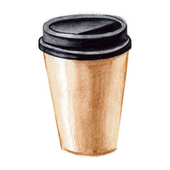 Watercolor take away coffee cup  illustration isolated on white background
