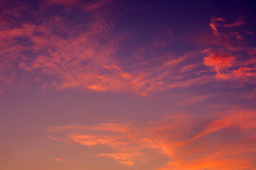 colorful dramatic sky with cloud at sunset
