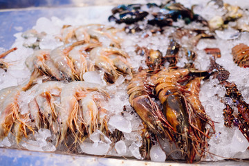 Fresh seafood on ice for sale in Thailand
