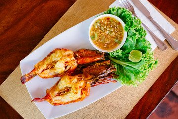 Grilled jumbo Prawns in local Thai restaurant
