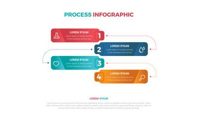 Fototapeta premium Concept of rectangle business model with 4 successive steps. Colorful rectangular elements. Timeline design for brochure, presentation. Infographic design layout.