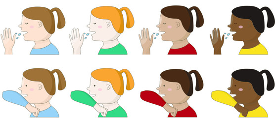 Icons of women of different races, sick, right cough