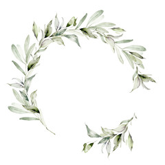 Wedding invitation, greeting card, watercolor painting with plant elements on a white background in modern style.