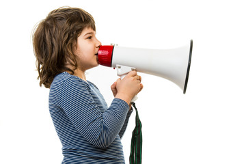 Close up of boy speaking by megaphone