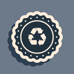 Black Recycle symbol label icon isolated on grey background. Environment recycling symbol. Long shadow style. Vector Illustration