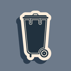 Black Trash can icon isolated on grey background. Garbage bin sign. Recycle basket icon. Office trash icon. Long shadow style. Vector Illustration
