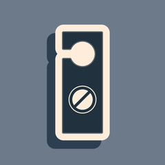 Black Please do not disturb icon isolated on grey background. Hotel Door Hanger Tags. Long shadow style. Vector Illustration