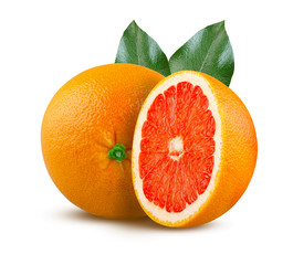 Grapefruit and grapefruit slice with leaves