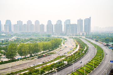 Roads and buildings in zhengzhou, China