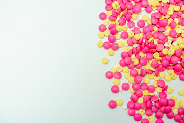 Many medicine pills on white background