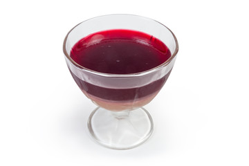 Cherry gelatin dessert in the glass ice cream cup