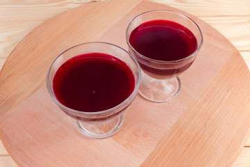 Fruit gelatin dessert in the two glass ice cream cups