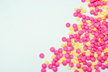 Many medicine pills on white background