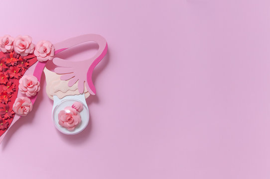 Creative paper concept of ovarian cyst. Copy space for text