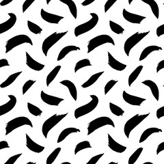 Black paint freehand scribbles vector seamless pattern. Wavy lines and round shapes, dry brush stroke texture.