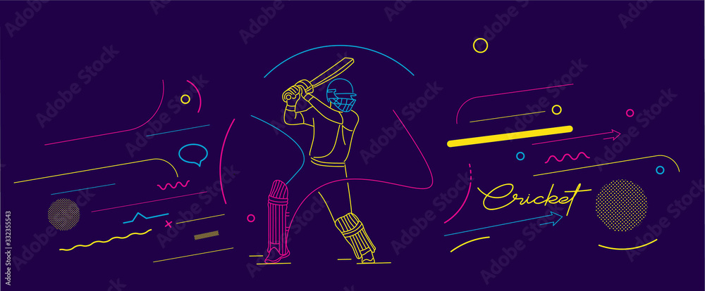 Poster Cricket horizontal banner batsman championship background. Use for cover, poster, template, brochure, decorated, flyer, banner.