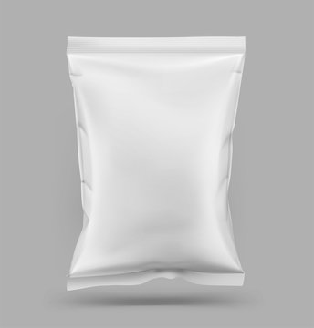 Food snack pillow bag. Vector illustration on grey background. Packaging mockup ready for your design. Can be use for schips, snack, coffee, tea, salt, flour and etc. EPS10.