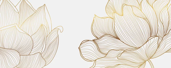 Luxuriöses Tapetendesign mit goldenem Lotus und natürlichem Hintergrund. Lotus Line Arts Design für Stoff, Drucke und Hintergrundtextur, Vektorillustration. © TWINS DESIGN STUDIO
