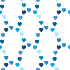 Seamless pattern with exquisite light and dark blue hearts on white background for plaid, fabric, textile, clothes, tablecloth and other things. Vector image.