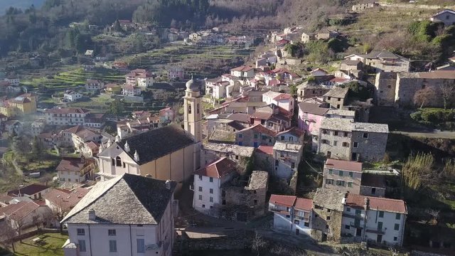 Rezzo, Imperia, Italy, is a small beautiful Italian village located a few miles southwest of Genoa. This clip is part of a series of drone shots.