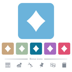 Diamond card symbol flat icons on color rounded square backgrounds