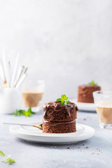 Chocolate mini cake with chocolate ganash and mint