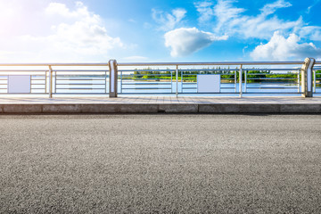 Asian bridge asphalt road and river nature landscape in summer