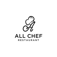 Creative luxury modern Chef hat for restaurant with A sign logo design template.