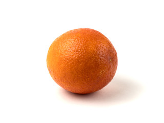 Fresh blood orange with soft shadow isolated on a white background side view