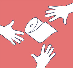Obraz premium Hands with toilet paper. Buyer panic.