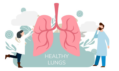 Pulmonology vector illustration. Flat tiny lungs healthcare persons concept. 