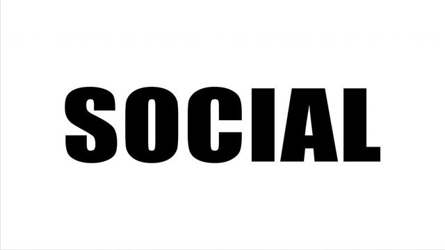The word social on a black and white background. On a black background in white letters. On a white background in black letters. Motion graphics.