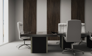office cabinet with wood paneling on the walls. meeting with company leaders.. 3D rendering.