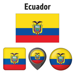 Illustration of the flag of Ecuador, and various icons. Ideal for catalogs of institutional materials and geography