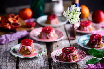 Blood orange tea almond cakes..selective focus