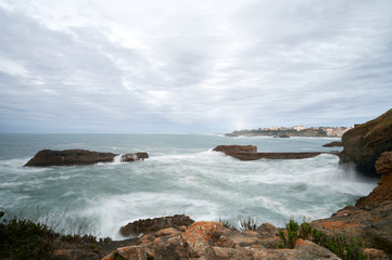 Fototapeta na wymiar Long exposure, Coastaline of Biarritz, Pyrenees Atlantiques, Aquitaine, France