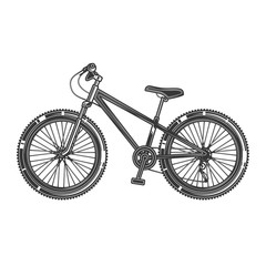 Original outline illustration. Original monochrome vector illustration. Sports bicycle with large wheels.