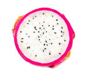 Sliced Ripe Dragon fruit isolated on white background. Pitaya or Pitahaya Top view